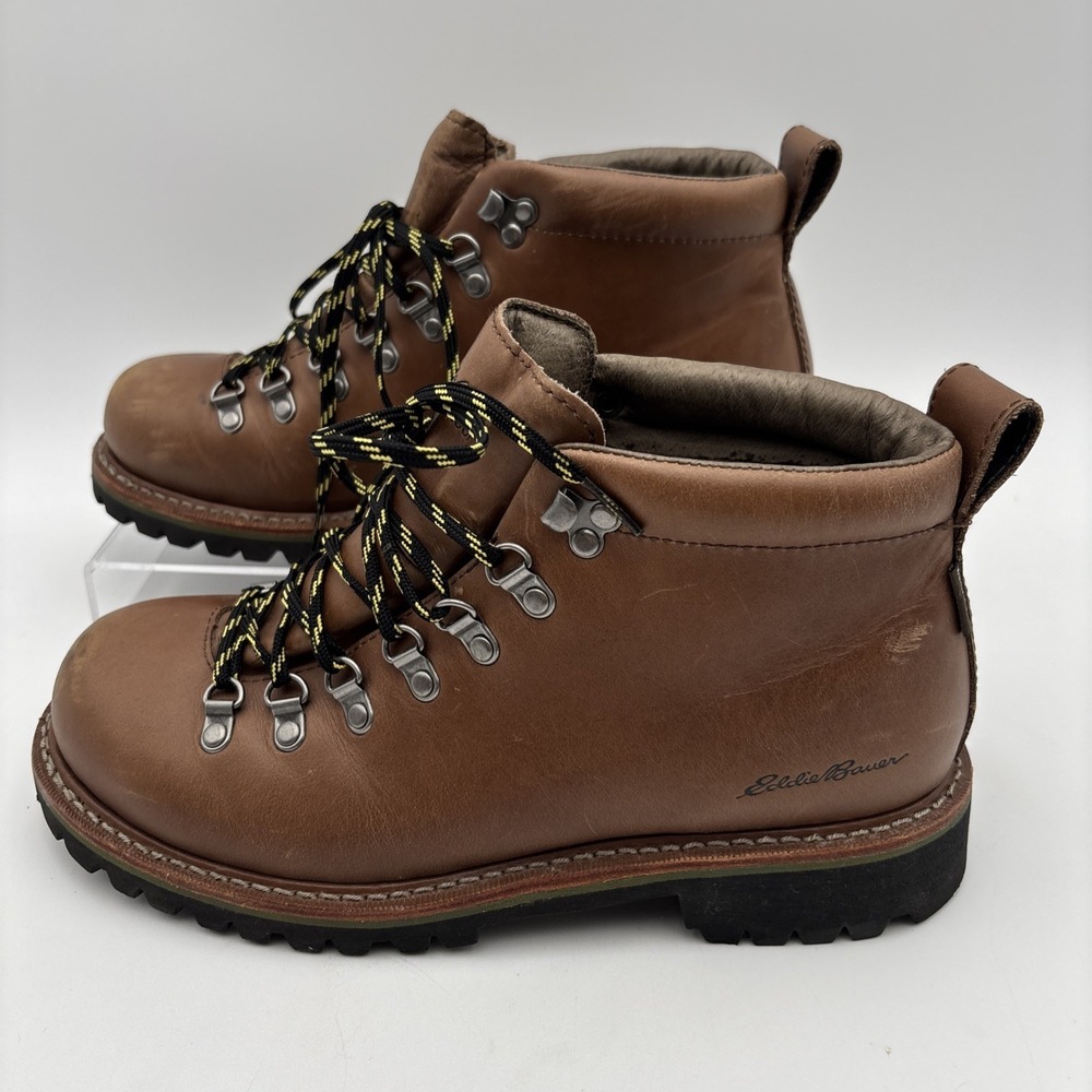 Eddie Bauer K-6 Boots Brown Leather Waterproof Hiking Men's Size 8.5 Vibram EUC